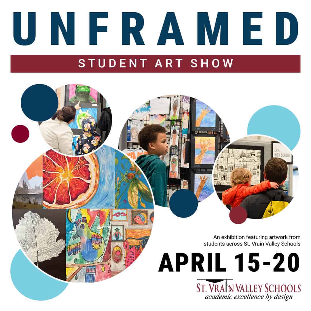 Exposición de arte estudiantil titulada &quot;Unframed&quot;, con obras llenas de color, del 15 al 20 de abril en las escuelas de St. Vrain Valley.